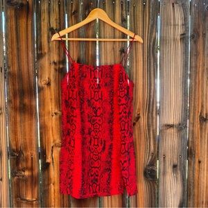 Princess Polly Motel Red and Black Snake Print Slip Mini Dress Leg Slit, Size XS
